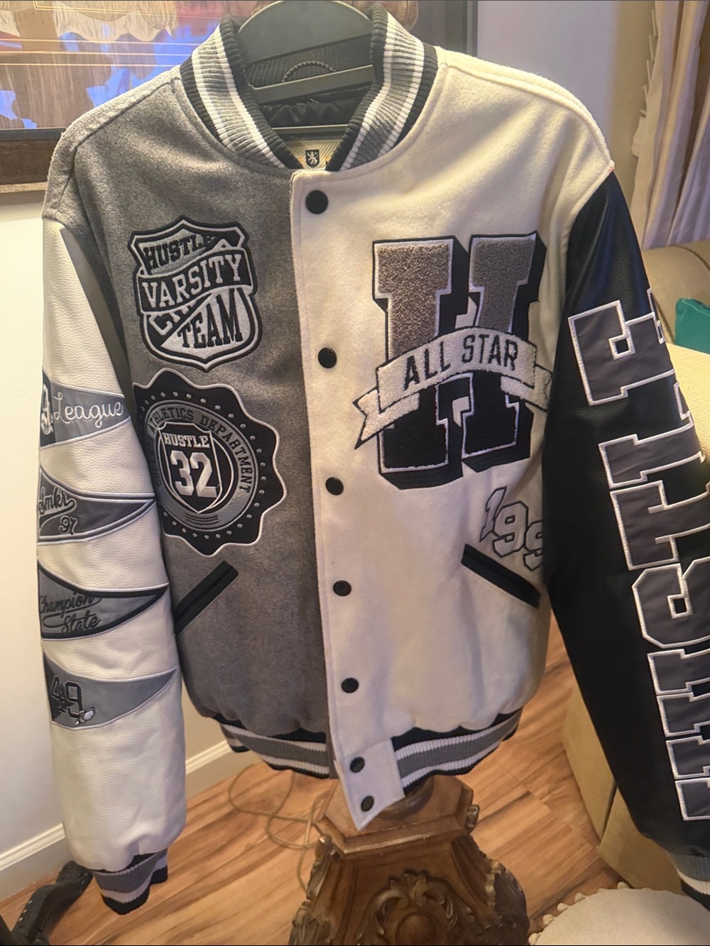 Smoke Rise All Star Varsity Letterman Jacket - Black & White